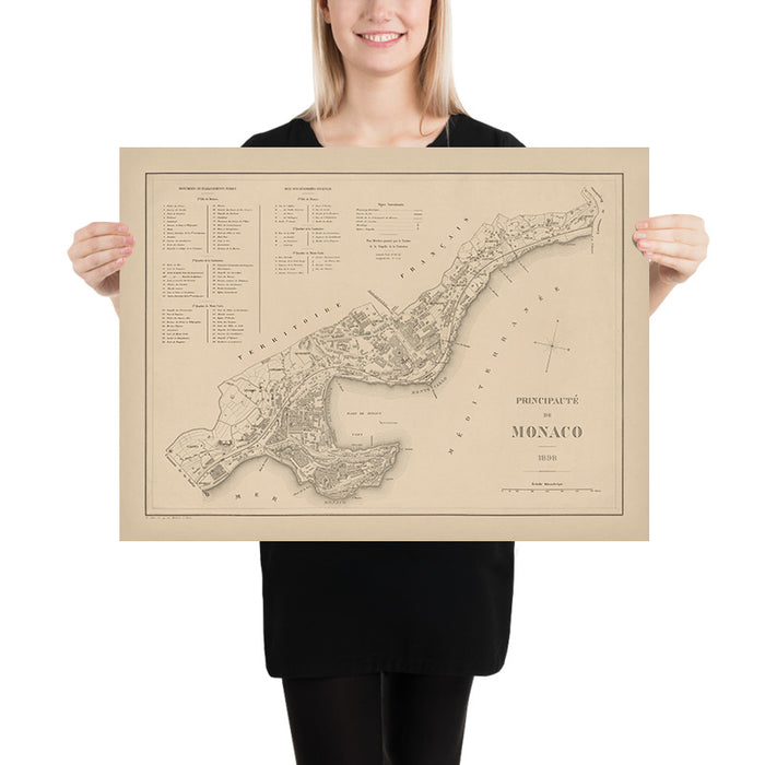 Old Map of Monaco by Gillot, 1898: Monte Carlo, La Condamine, Casino, Palais, Port