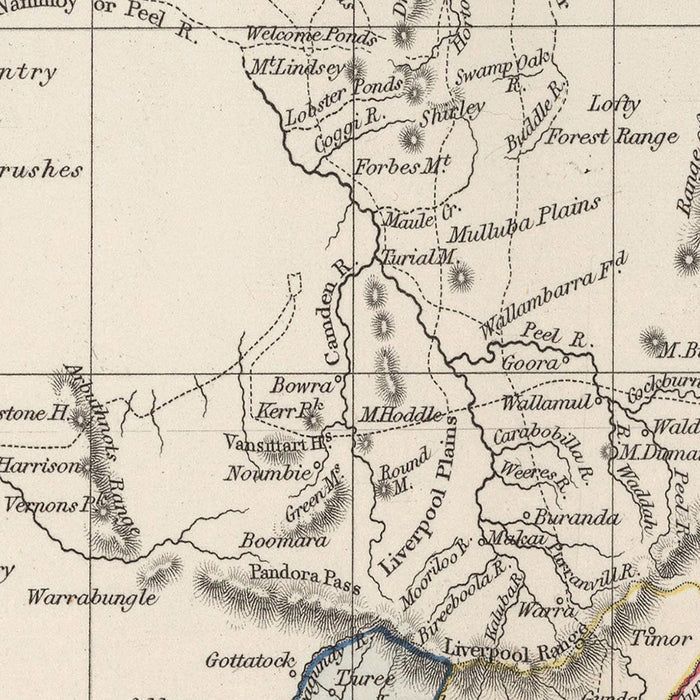 Old Map of New South Wales by Arrowsmith, 1845: Sydney, Newcastle, Rivers, Roads, Counties