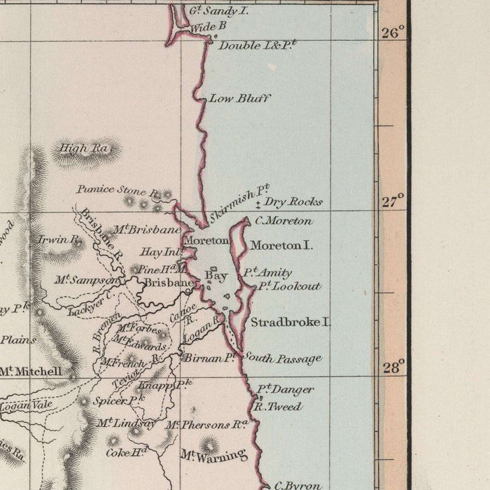 Old Map of New South Wales by Arrowsmith, 1845: Sydney, Newcastle, Rivers, Roads, Counties