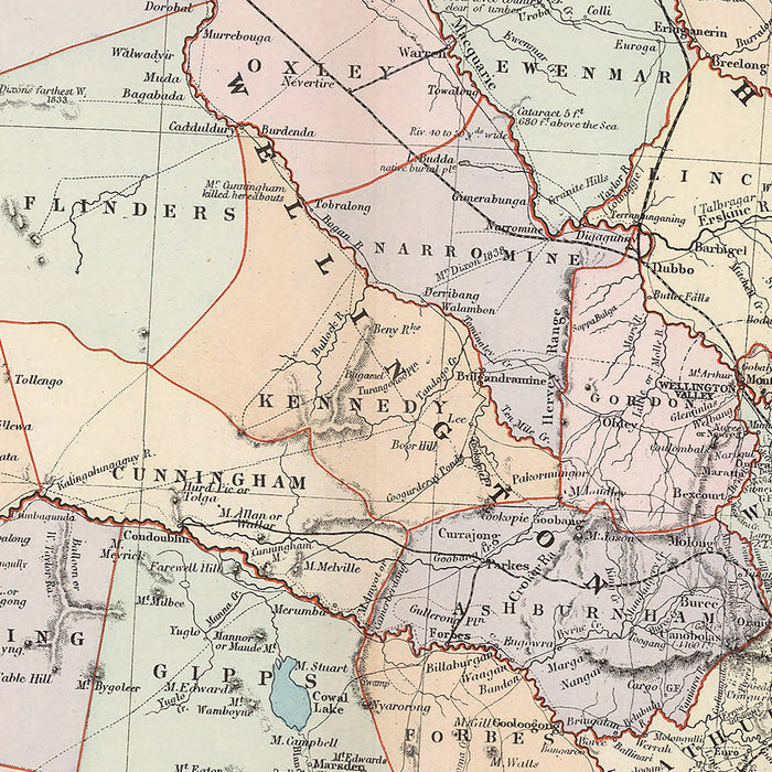 Old Map of New South Wales by Stanford, 1904: Sydney, Newcastle, Wollongong, Railroads