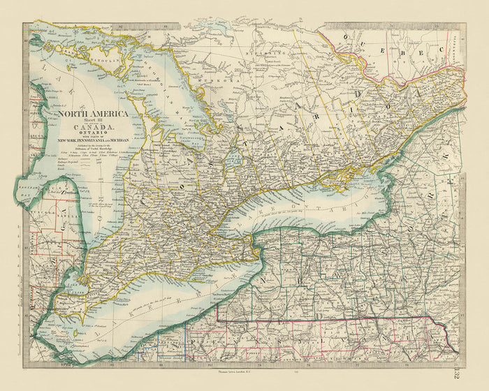 Old Map of Ontario and Part of New York, 1870: Toronto, Detroit, Lake Ontario, Railways, Niagara Falls