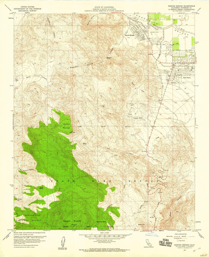 Old Map of Rancho Mirage, California by USGS, 1957 – Palm Desert, Coachella Valley & San Jacinto Mountains