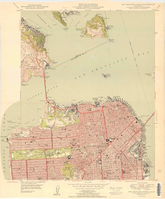 Old Map of San Francisco, California by USGS, 1950 – Sausalito, Tiburon & Golden Gate