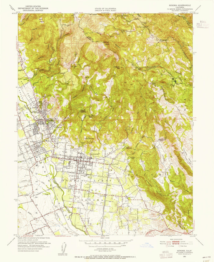 Old Map of Sonoma, California, 1951 by USGS – Napa River & Agua Caliente Springs