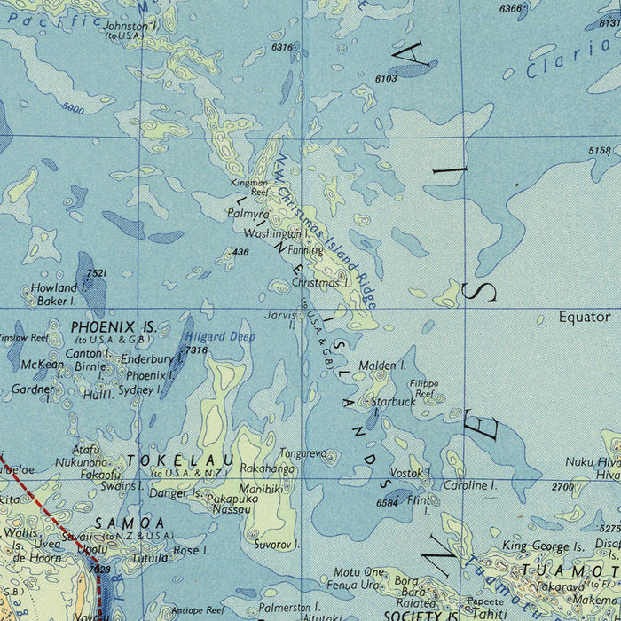 Old Map of the Pacific Ocean by Bartholomew, 1957: Inset Maps, Relief Shading