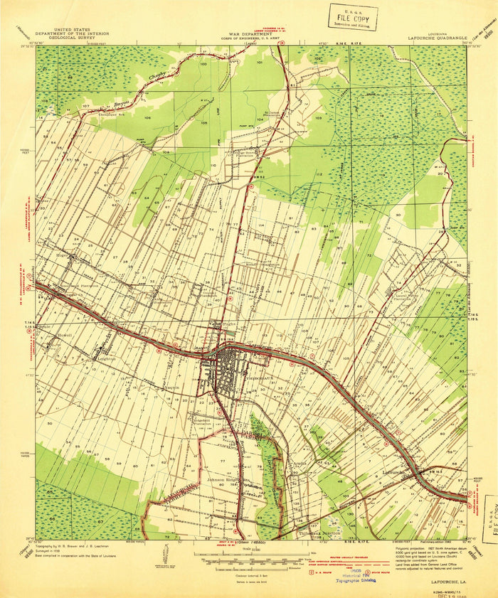 Old Map of Thibodaux, Louisiana by USGS, 1940 – Bayou Lafourche & Chackbay