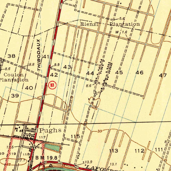 Old Map of Thibodaux, Louisiana by USGS, 1940 – Bayou Lafourche & Chackbay