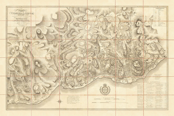 Old Military Map of Lisbon, 1814: Jerónimos, Castelo de S. Jorge, Praça do Commercio, Tagus River