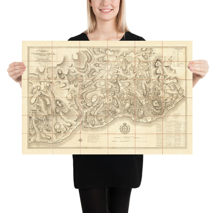 Old Military Map of Lisbon, 1814: Jerónimos, Castelo de S. Jorge, Praça do Commercio, Tagus River