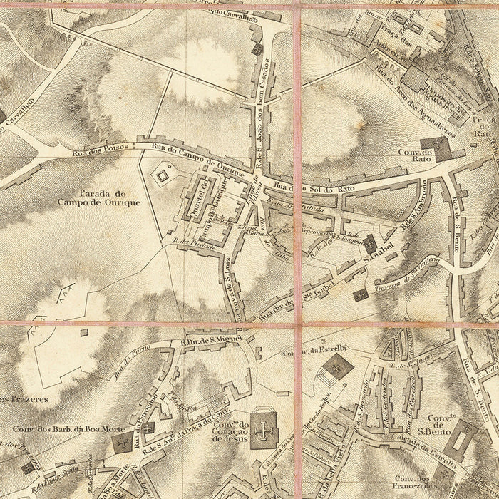 Old Military Map of Lisbon, 1814: Jerónimos, Castelo de S. Jorge, Praça do Commercio, Tagus River