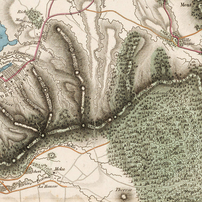 Old Rare Map of Mauritius by Fraser, 1835: Port Louis, Mahébourg, Mountains