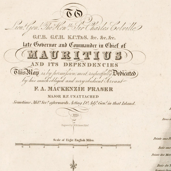 Old Rare Map of Mauritius by Fraser, 1835: Port Louis, Mahébourg, Mountains