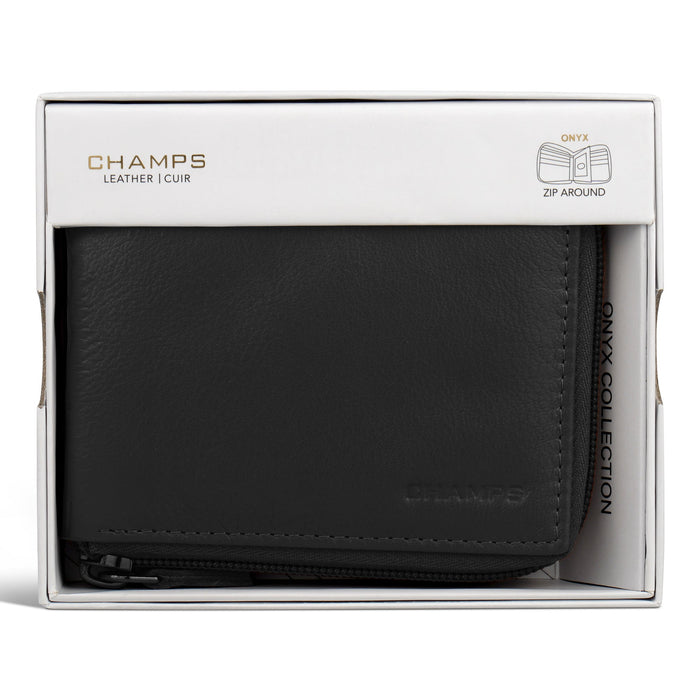 Onyx / Leather Zip Around Wallet *Drop Ship*