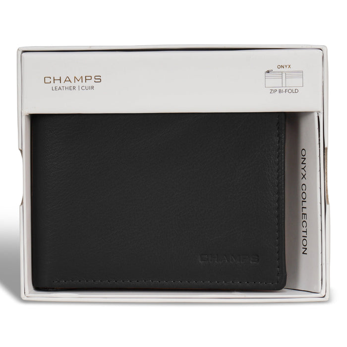 Onyx / Leather Zip Bi-Fold Wallet *Drop Ship*
