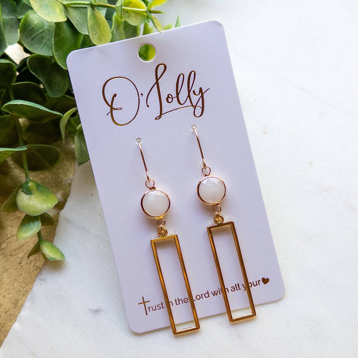 Opal Rectangle Dangle Earrings – Gold Geometric Earrings “Opie”