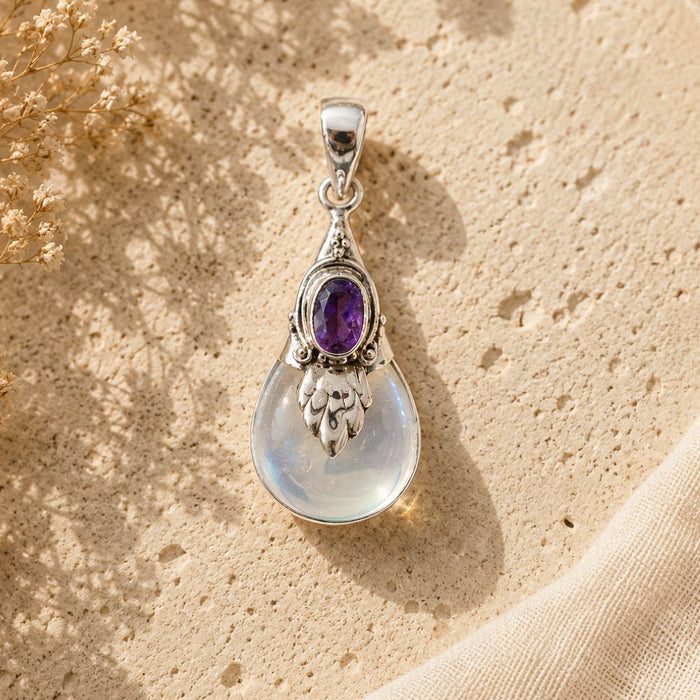 Opalite and amethyst sterling silver pendant.