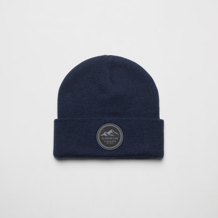 Men's  Navy Outdoor Circle Badge Beanie  Closure London  Front View