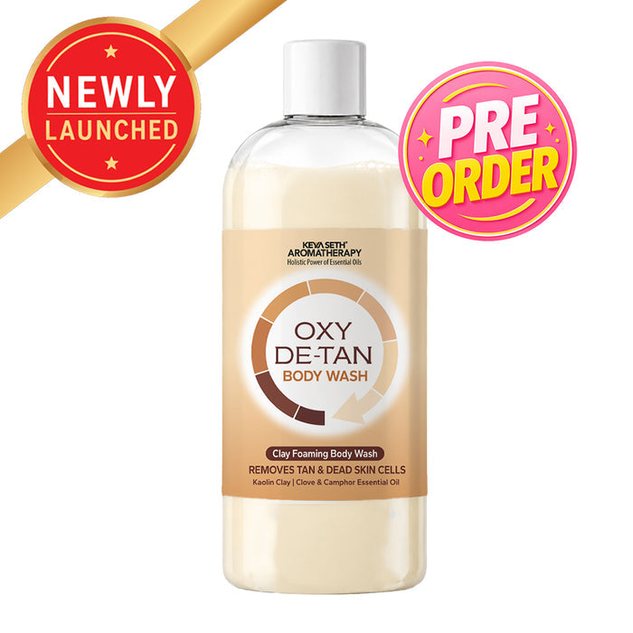 Oxy-De-Tan Clay Foaming Body Wash - Removes Tan & Dead Skin, Glowing & Lightens Skin with Essential Oils - Keya Seth Aromatherapy