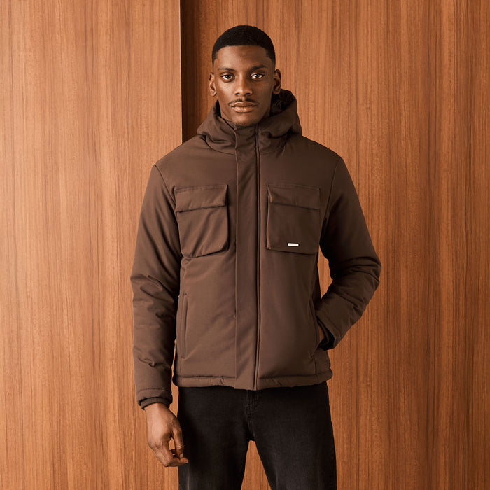 Padded Utility Shell Jacket | Brown