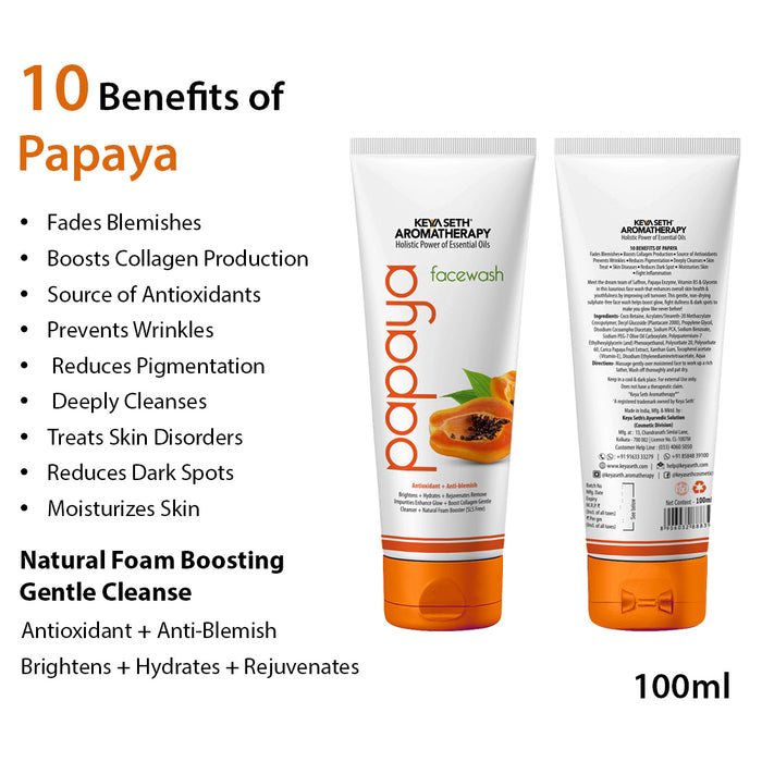 Papaya Skincare Routine for Aging Skin – Facewash, Cream & Body Moist, Scrub, SPF 60 to Cleanse, Exfoliate, Hydrate & Protect - Keya Seth Aromatherapy