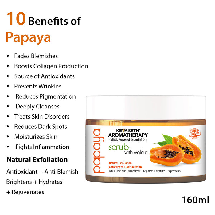 Papaya Skincare Routine for Aging Skin – Facewash, Cream & Body Moist, Scrub, SPF 60 to Cleanse, Exfoliate, Hydrate & Protect - Keya Seth Aromatherapy