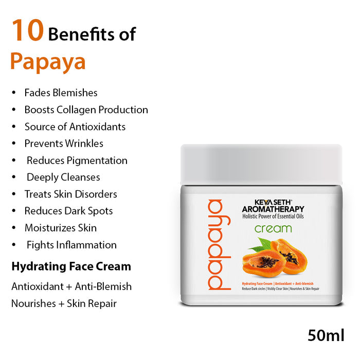 Papaya Skincare Routine for Aging Skin – Facewash, Cream & Body Moist, Scrub, SPF 60 to Cleanse, Exfoliate, Hydrate & Protect - Keya Seth Aromatherapy