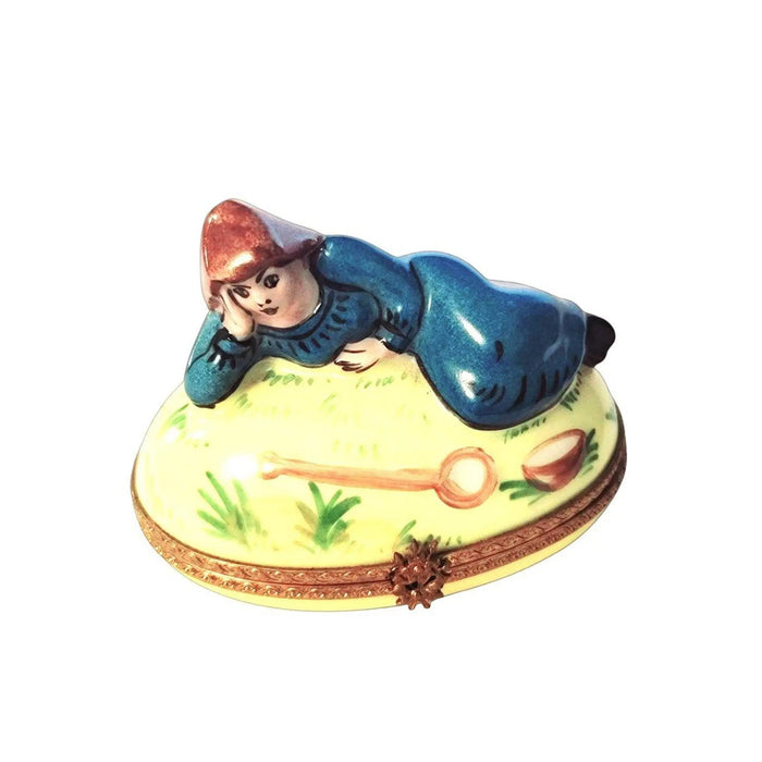 Maiden Girl in Grass Box Porcelain Limoges French Trinket Box