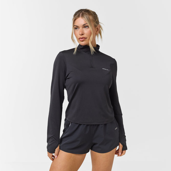 Women's  Black Performance 1/4 Zip Top & Short Set  Closure London  Front View