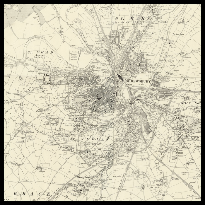 An old Ordnance Survey map of Shrewsbury