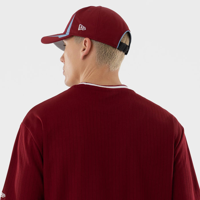 The model is wearing this MLB Philadelphia Phillies Oversized T-Shirt in dark red. 7