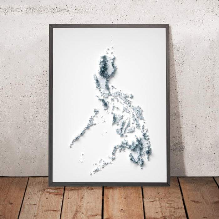 A framed image of a 3D style topographic relief map ofPhilippines