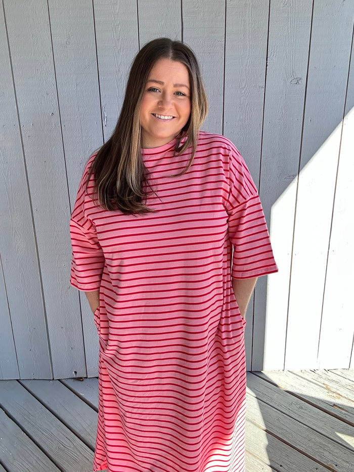 Pink and Red Striped Dress