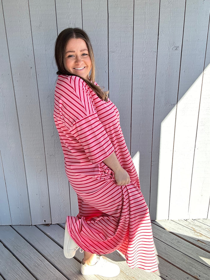 Pink and Red Striped Dress