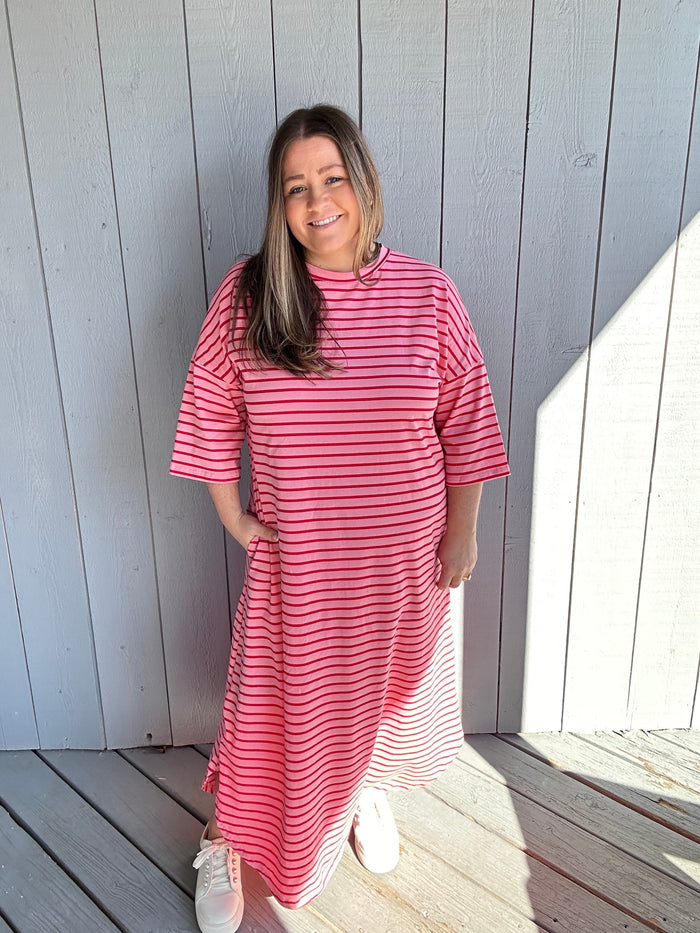 Pink and Red Striped Dress