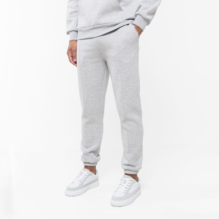 Men's  Grey Marl Pleated Cuffed Jogger  Closure London  Front View