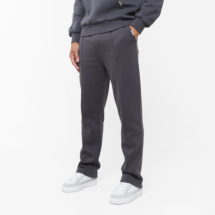 Men's  Dark Grey Pleated Open Hem Jogger  Closure London  Front View