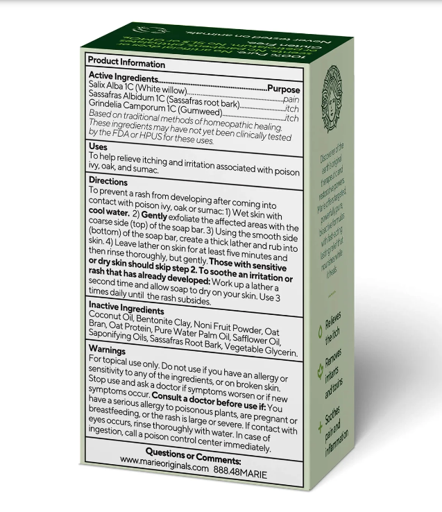 Poison Ivy/Oak Soap 2.9oz - Back of packaging
