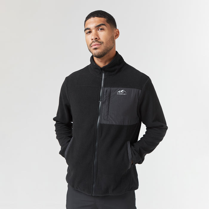 Men's  Black Polar Fleece Zip Through Jacket  Closure London  Front View
