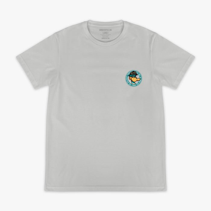 Gray graphic tee with “Pond To The Plate” design — front view
