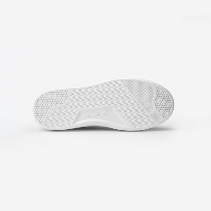 Sole view of the Premium Classic Trainer in Grey, showing the textured Closure LDN custom outsole and embossed branding.