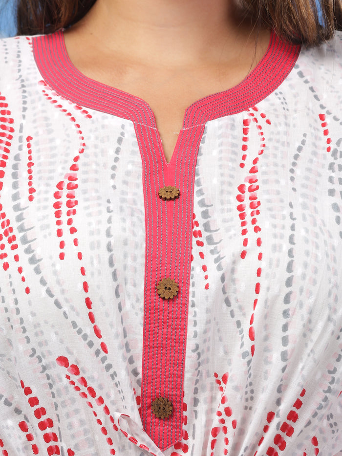 White Red Premium Cotton Kaftan Nighty for Women