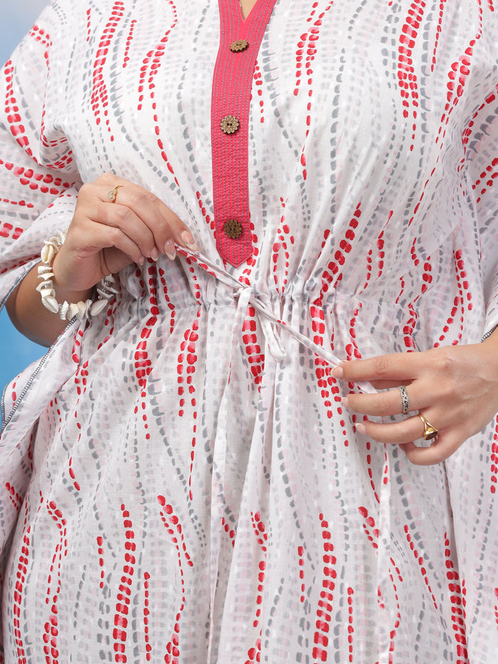 White Red Premium Cotton Kaftan Nighty for Women