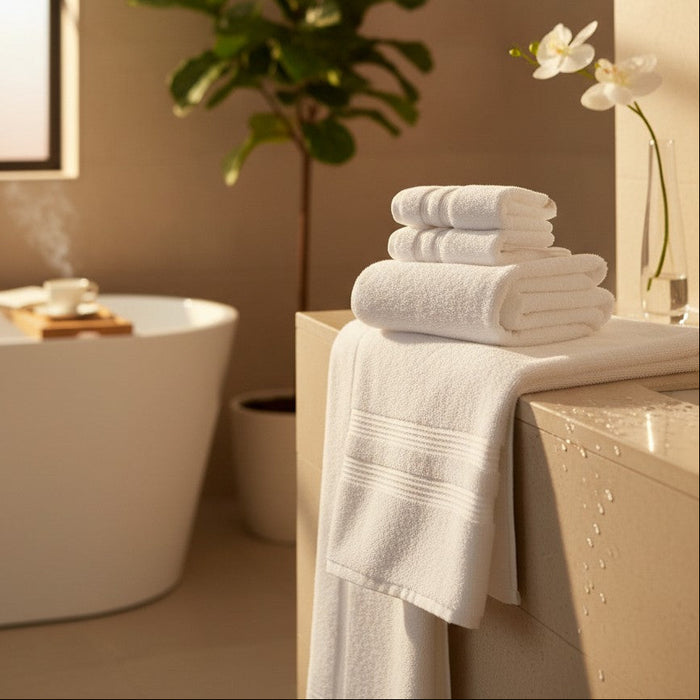 Premium hotel collection bath towels in white - USA made luxury cotton towels