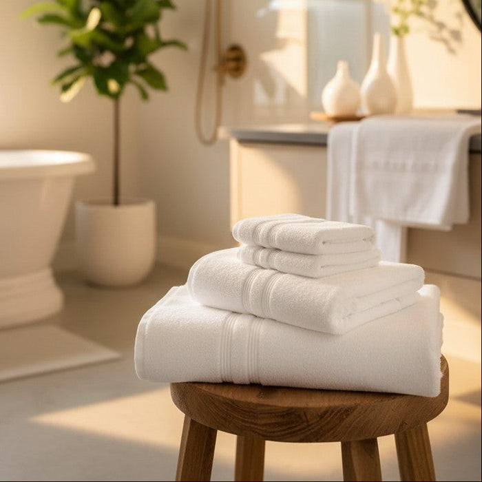 Plush hotel quality towels - soft absorbent cotton bath towels made in USA