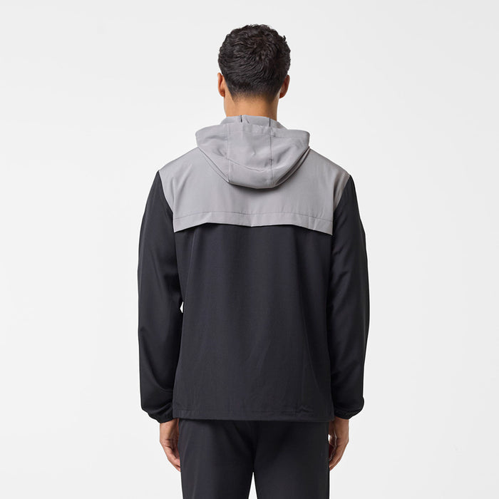 Men's Premium Performance Jacket in black/grey – back view with hood and storm flap