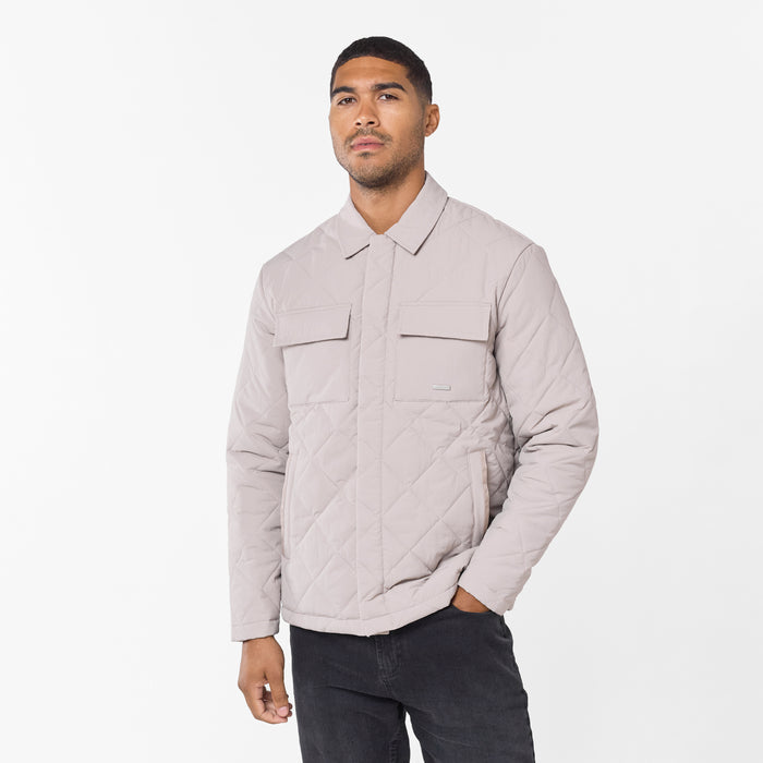 Men's Stone Quilted Overshirt Jacket  Closure London  Front View
