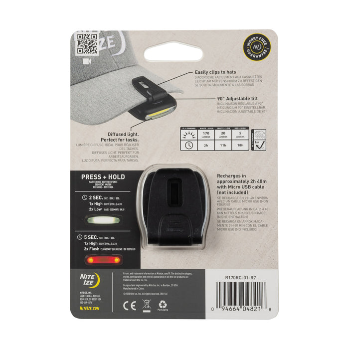 Radiant® 170 Rechargeable Clip Light, back packaged