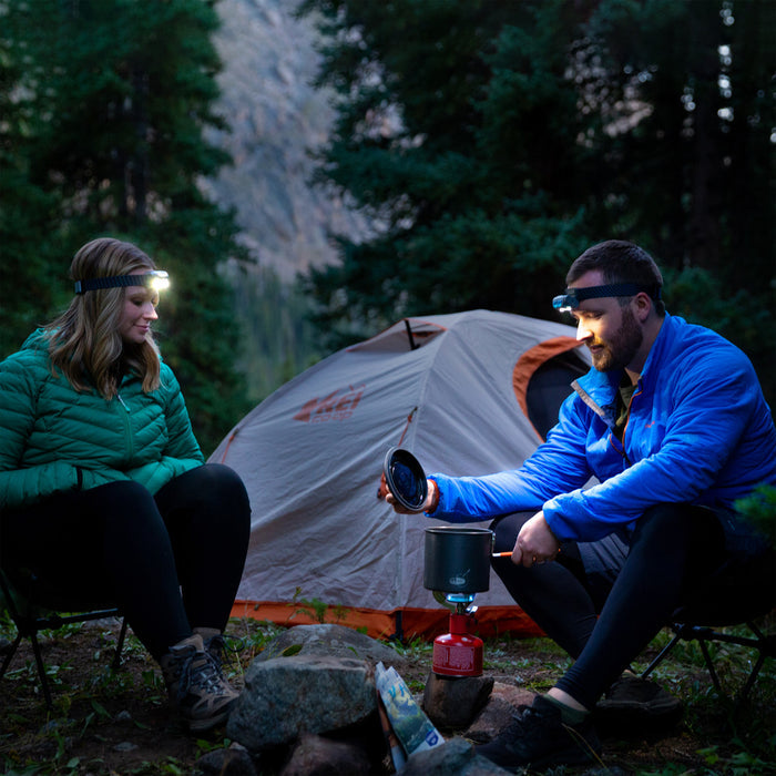 Radiant® RH2™ PowerSwitch™ Rechargeable Headlamp, on campers head