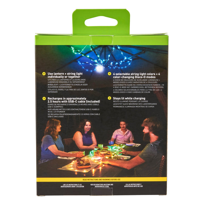 Radiant® StarLit™ Rechargeable Lantern + String Light, back packaged