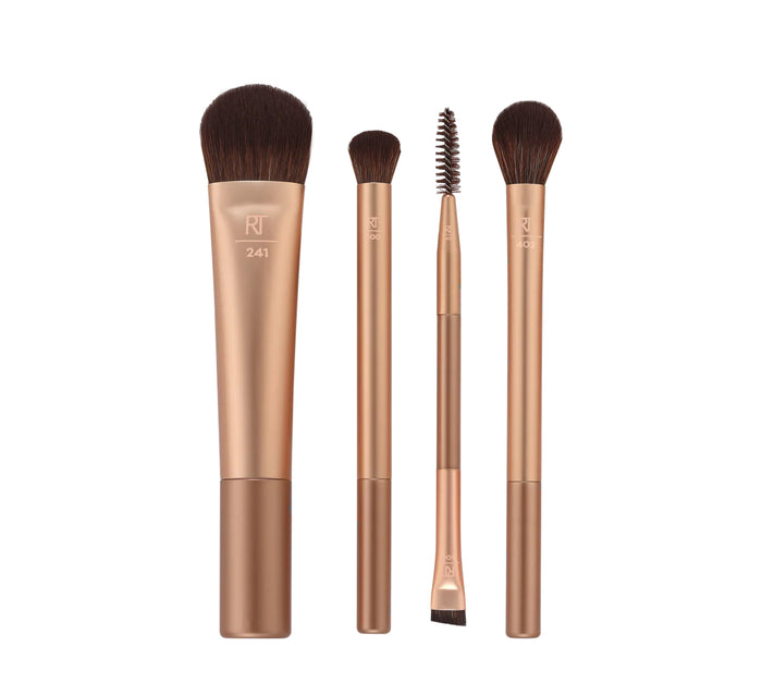 REAL TECHNIQUES Metalchic Brush + Reusable Tin Set For Liquids Creams + Powders مجموعة الفرش الاساسية للمكياج من ريل تيكنيك